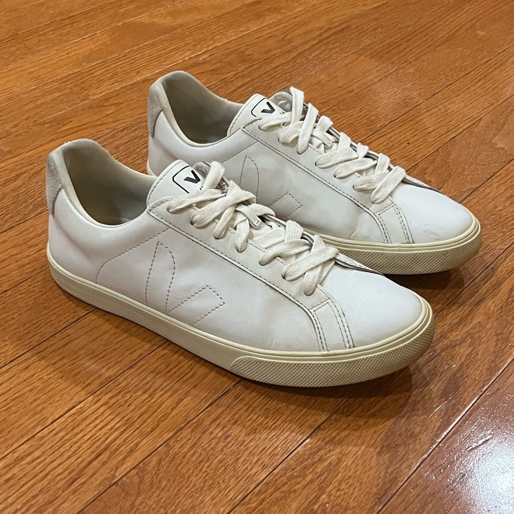 Veja Esplar White Leather Lace Up Shoes Sneakers Suede Women's 8